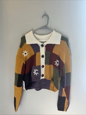NWT Cleo + Wolf Embroidered Patchwork Button Cardigan Sweater Multi-Color S